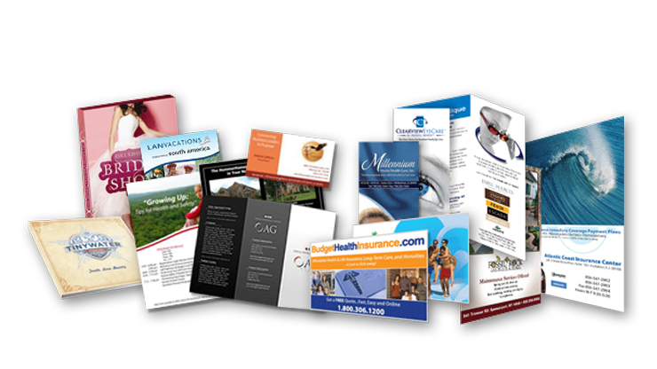 Printed marketing materials like brochures flyers and visiting cards
